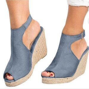 BRAND NEW FRANCO SARTO SUEDE WEDGE ADJUSTABLE BUCKLE ANKLE STRAP SANDAL
